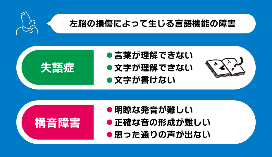 左脳の損傷によって生じる言語機能の障害