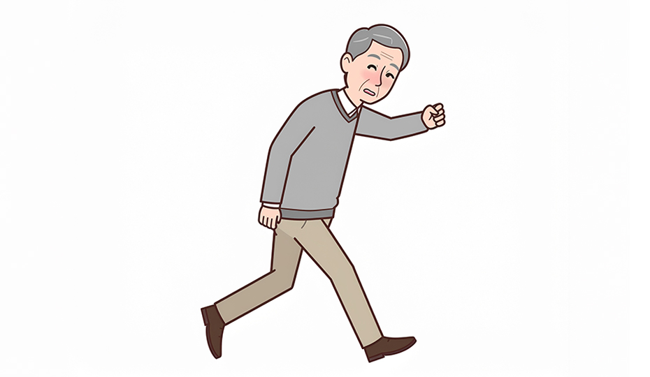 腕や足を延ばしながら歩いている老人
