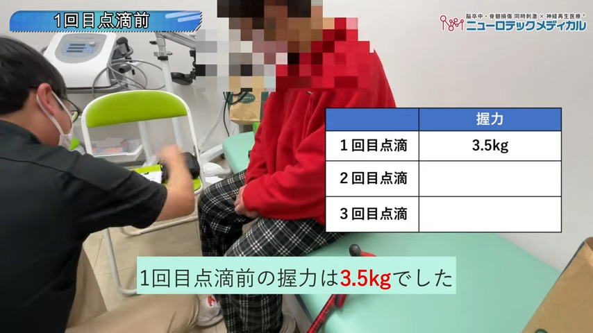 1回目点滴前の握力は3.5kgでした