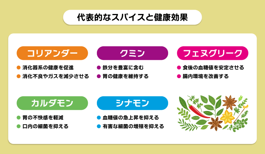 代表的なスパイスと健康効果