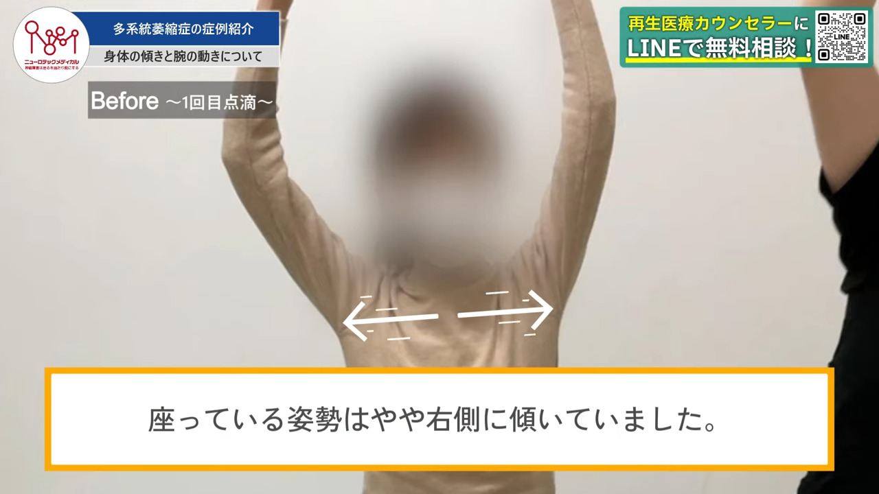体が傾いている様子