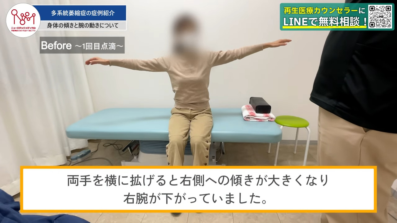 両手を横に広げ体が傾いている様子