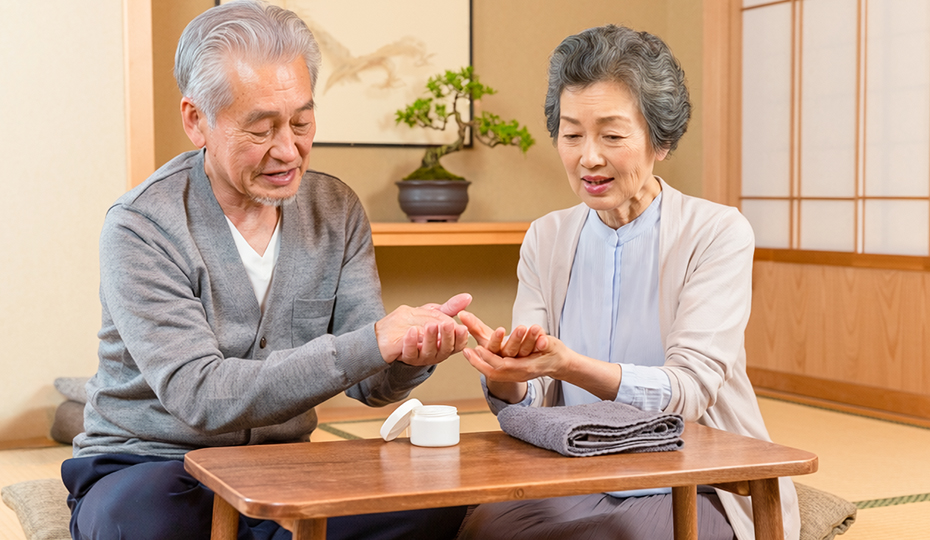 ハンドクリームを塗る老人
