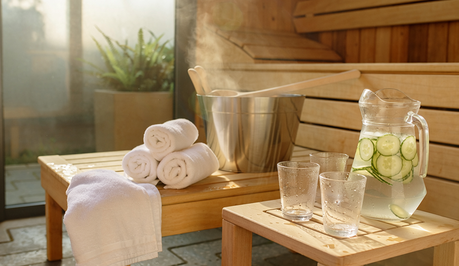 サウナの中にある水分補給セット