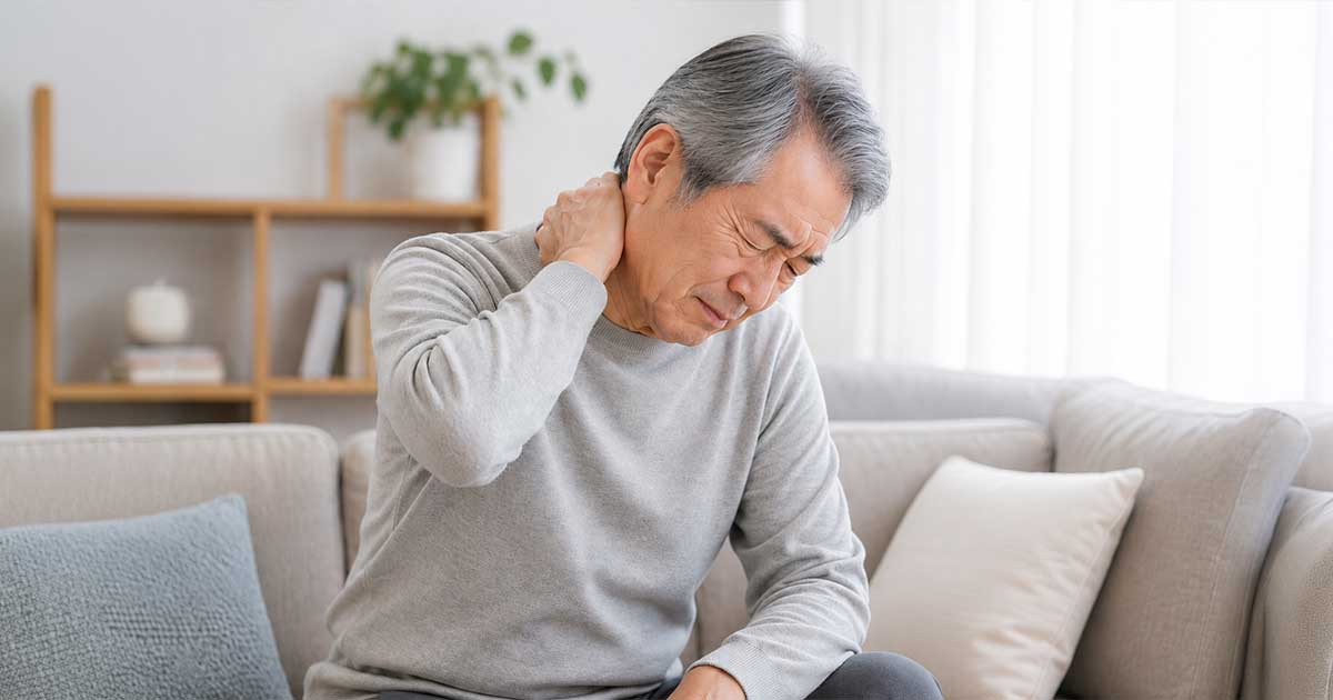首が痛い男性